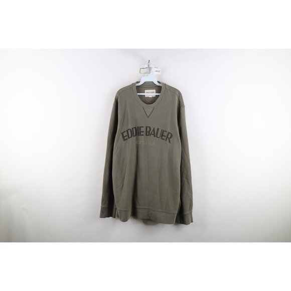 Vintage Eddie Bauer Mens XLT Faded Spell Out Crewneck Sweatshirt Olive Green - Picture 1 of 12